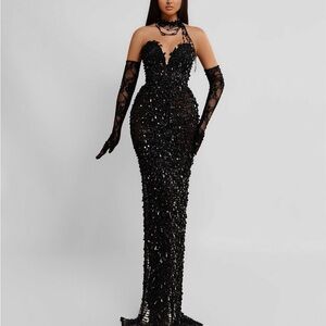Heller Black Strapless Sequin Mermaid Gown